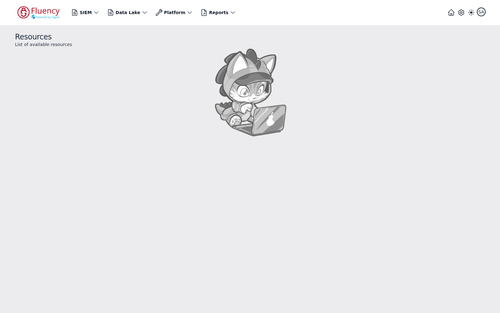 Resources page empty state with a placeholder illustration and no resources