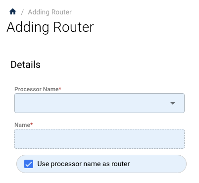 Router properties panel requesting a name and description for the new router