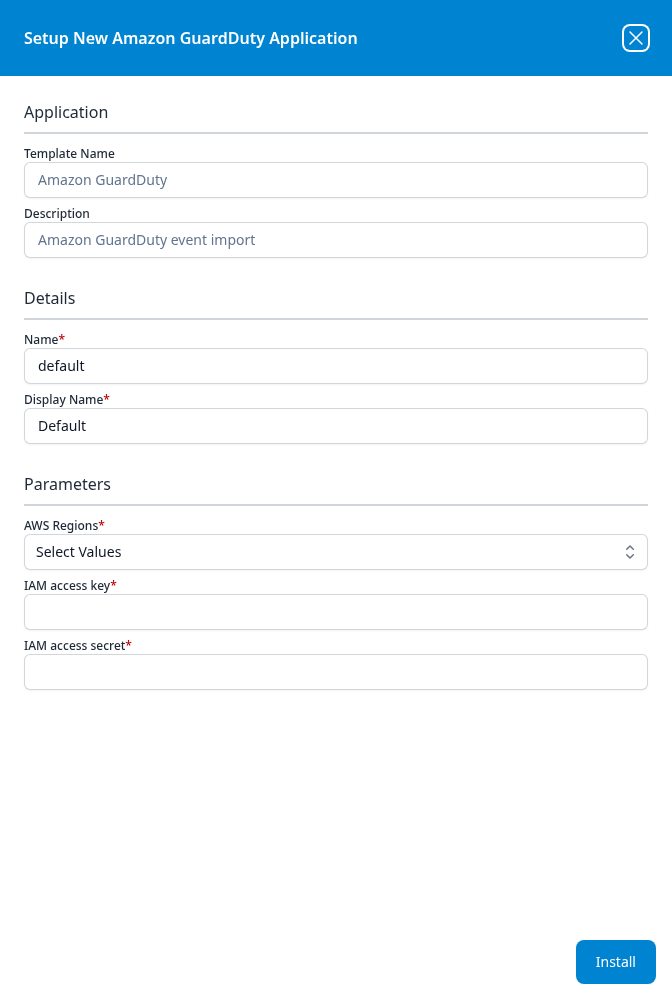 Setup New Amazon GuardDuty Application panel