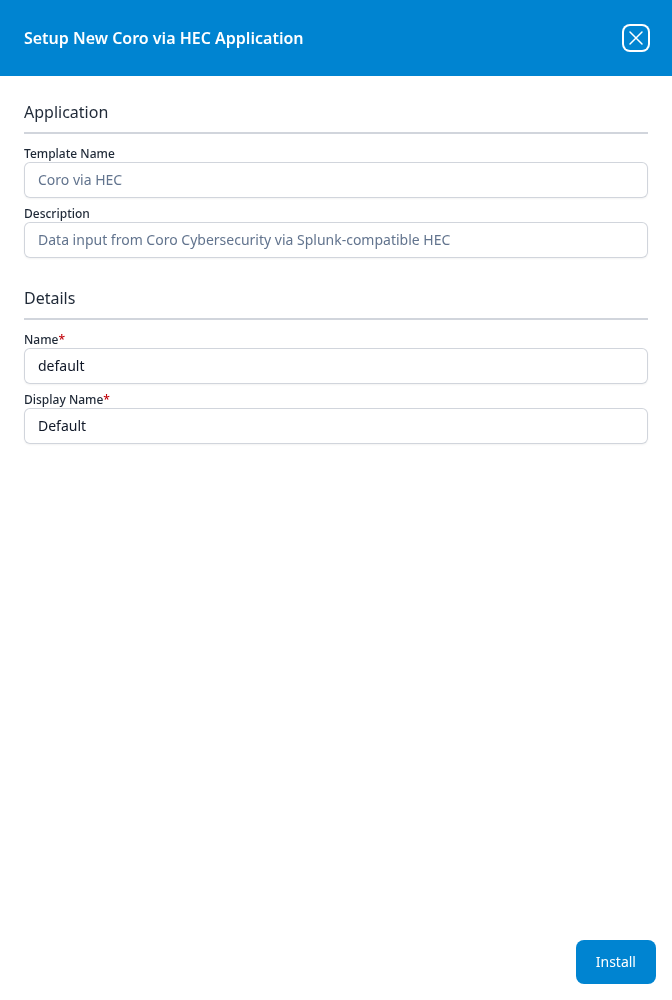 Setup New Coro via HEC Application panel