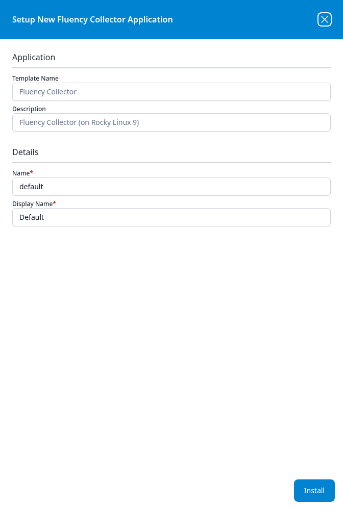Setup New Fluency Collector Application panel