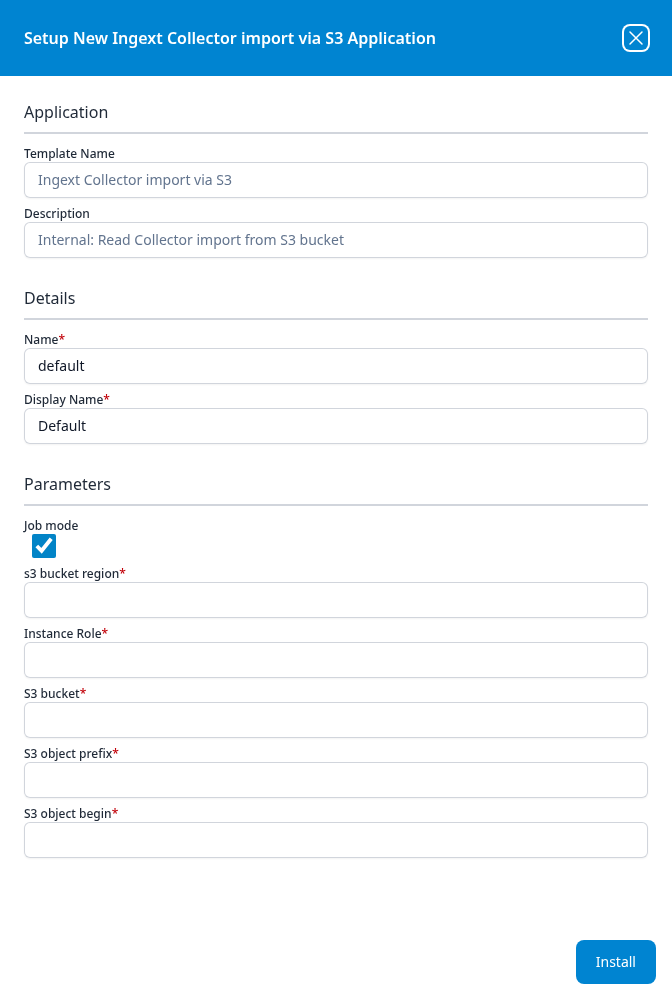 Setup New Ingext Collector import via S3 Application panel