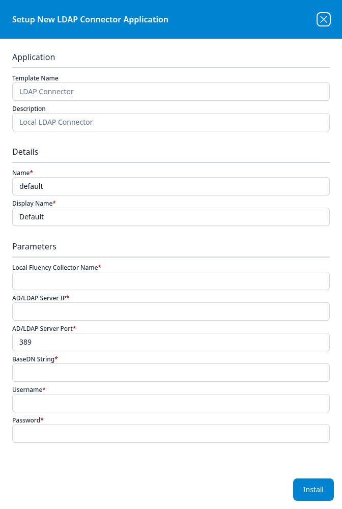 Setup New LDAP Connector Application panel