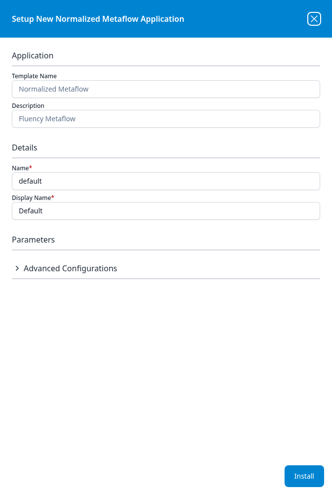 Setup New Normalized Metaflow Application panel