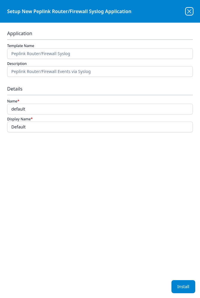 Setup New Peplink Router/Firewall Syslog Application panel