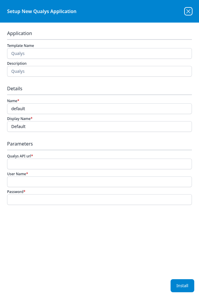 Setup New Qualys Application panel