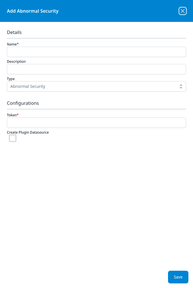 Add Abnormal Security dialog