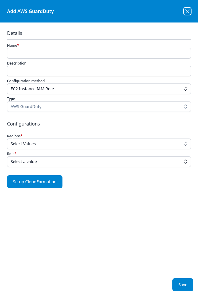 Add AWS GuardDuty dialog