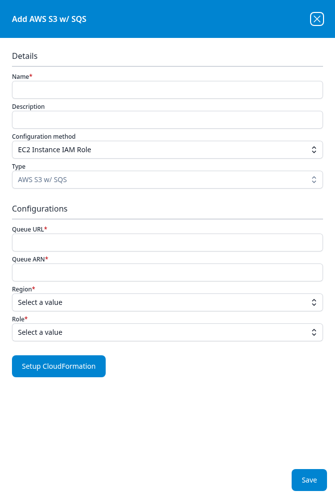 Add AWS S3 w/ SQS dialog