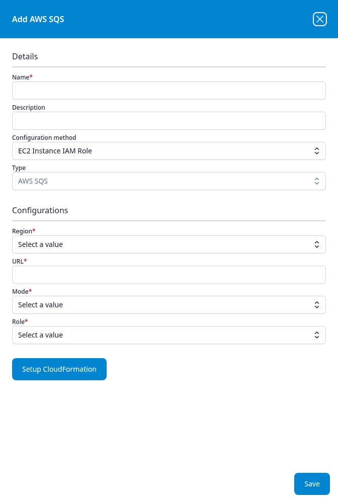 Add AWS SQS dialog