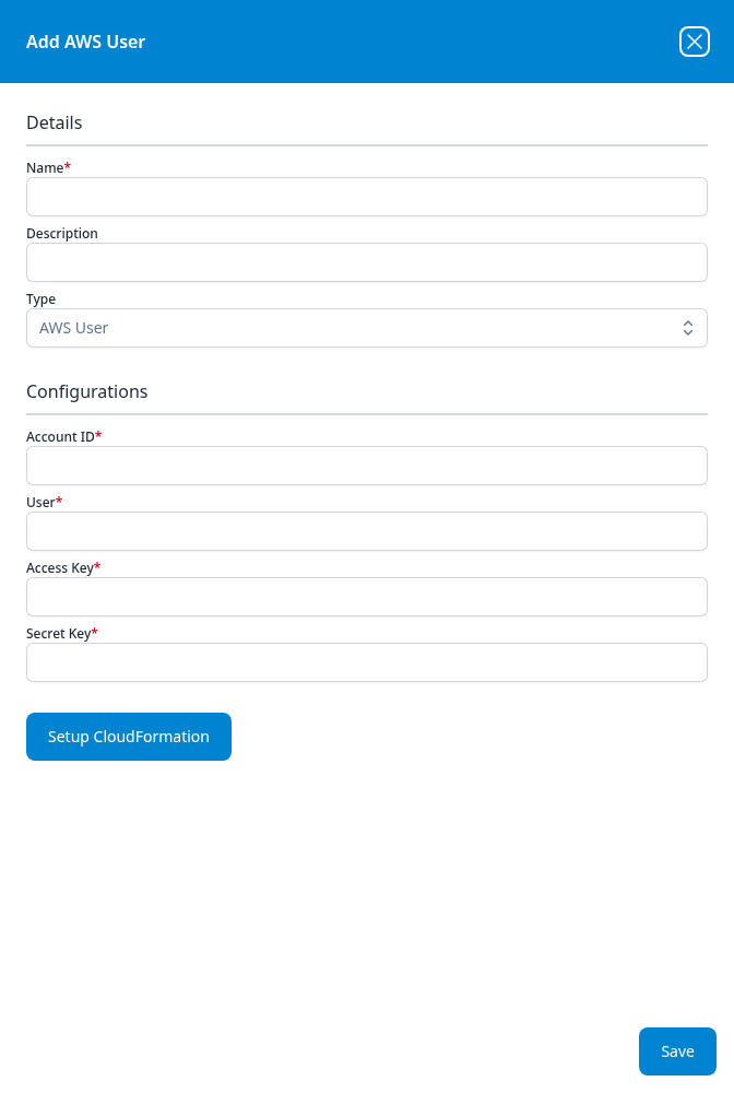 Add AWS User dialog