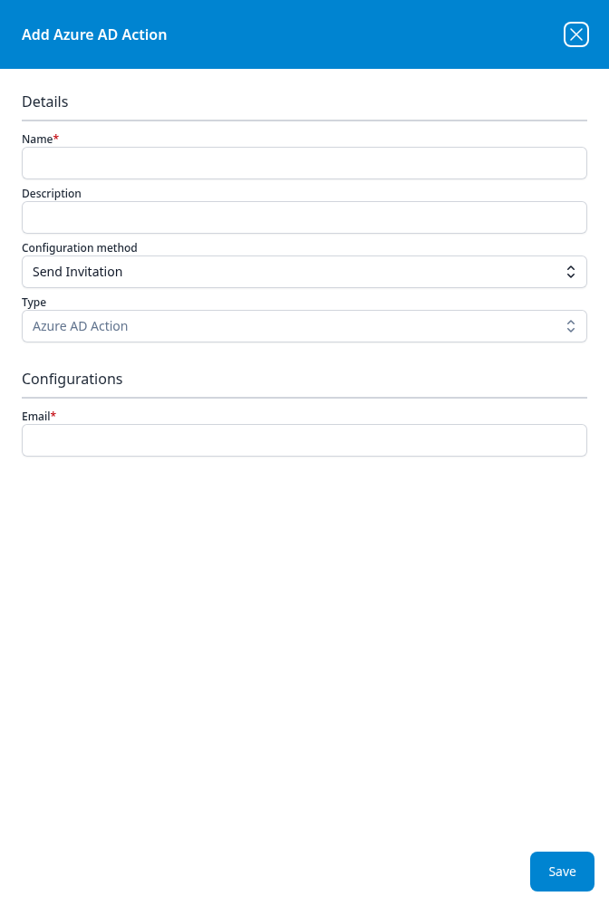 Add Azure AD Action dialog