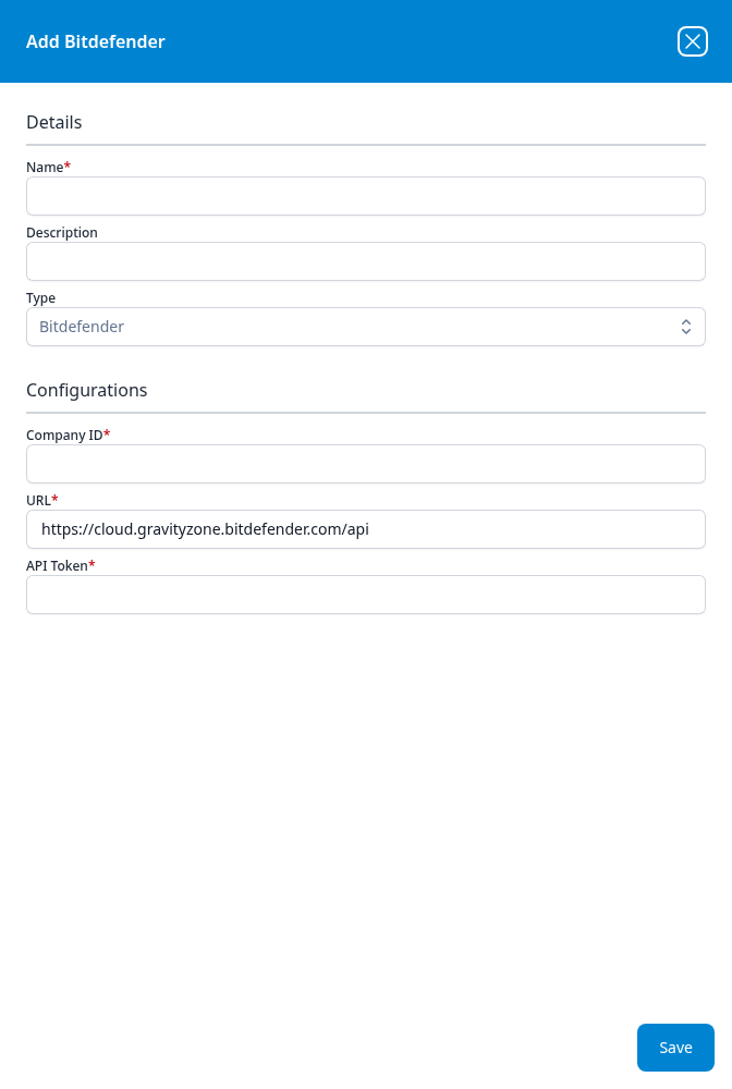Add Bitdefender dialog