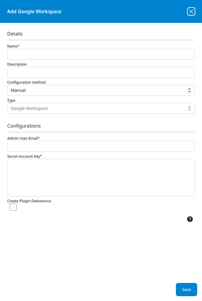 Add Google Workspace dialog