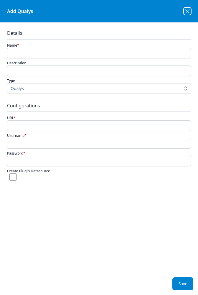 Add Qualys dialog