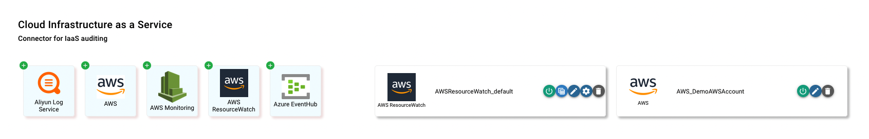 Integrations page with the Cloud Infrastructure as a Service section and the Azure EventHub icon