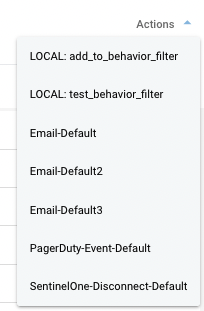 Actions menu open on a timeline record, offering the notification actions configurable for the alert