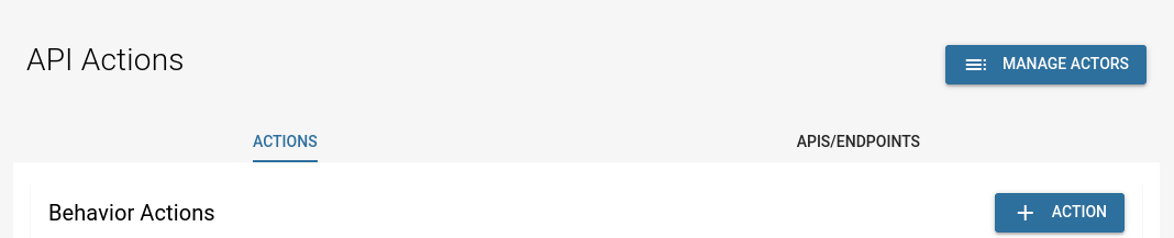 API Actions page with the Manage Actors button in the top right corner