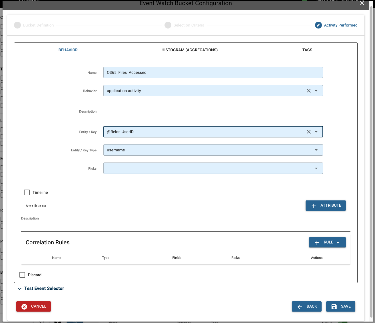 Activity Performed section with the Behavior tab selected