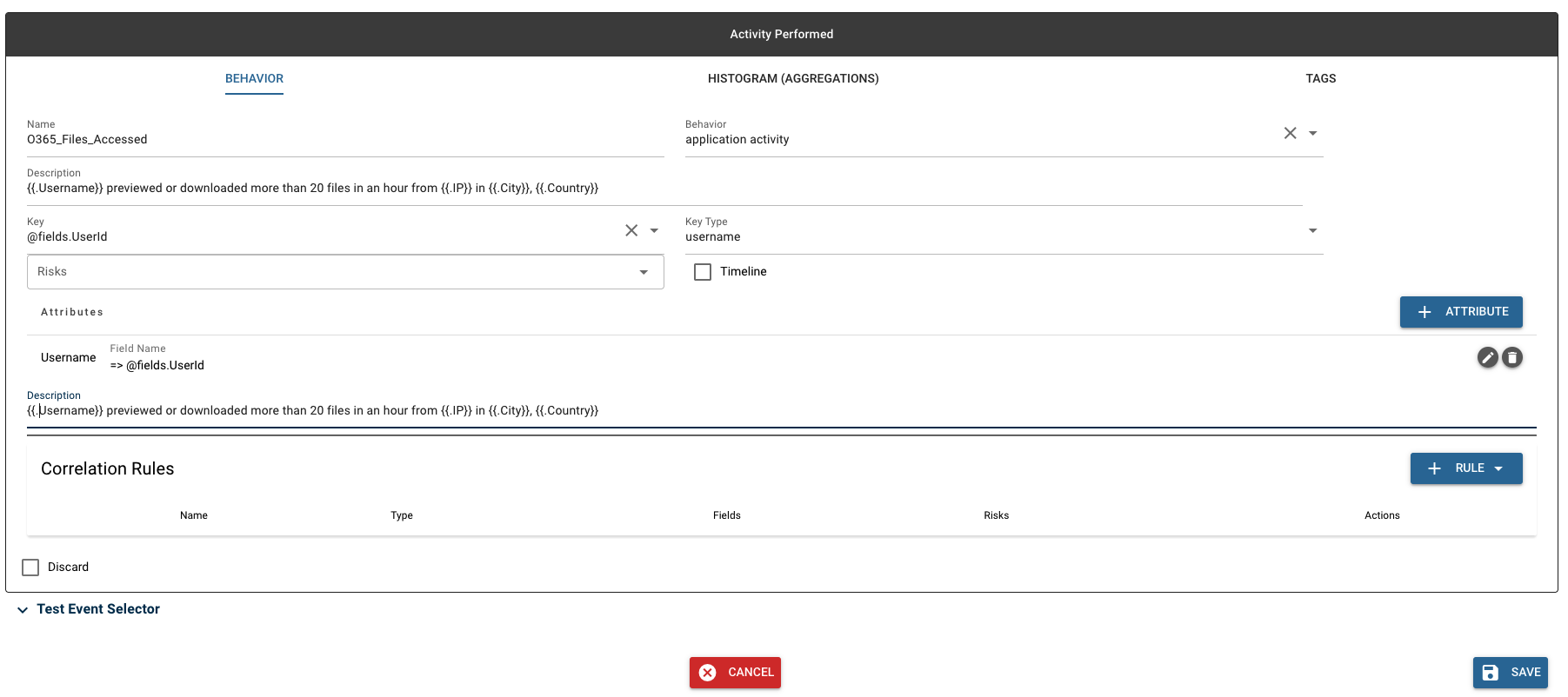 Attribute dialog with a field selected and a camel-case alias entered
