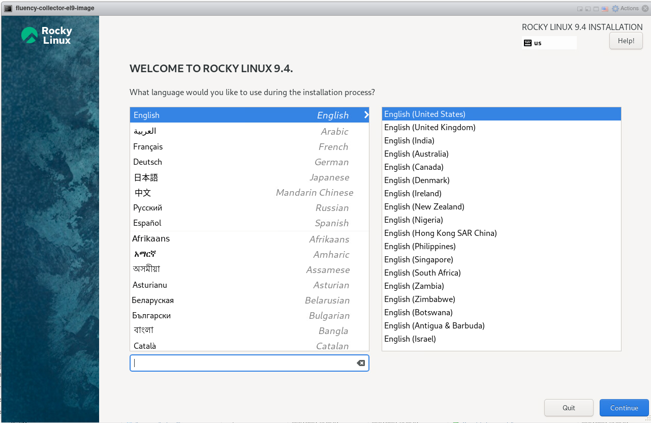 Installer language selection screen