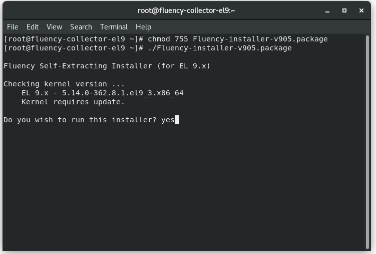 Terminal showing the installer package being launched