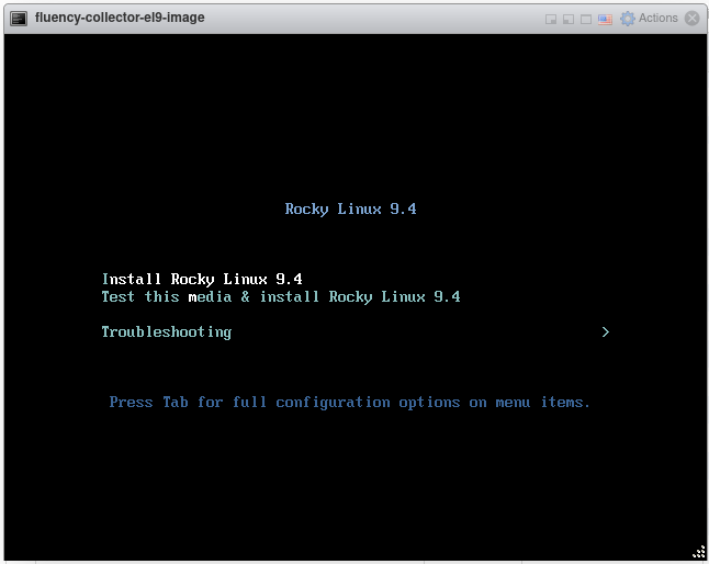 Rocky Linux 9 boot menu with the Install Rocky Linux 9 option selected