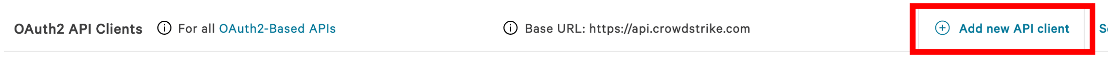 OAuth2 API Clients header strip reading For all OAuth2-Based APIs and Base URL: https://api.crowdstrike.com, with an Add new API client button highlighted at the right