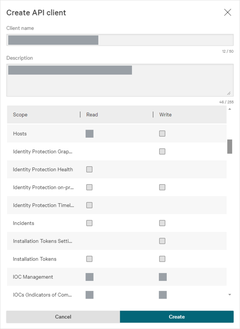 Scope table scrolled to show the Hosts row and, a few rows below it, the Incidents row