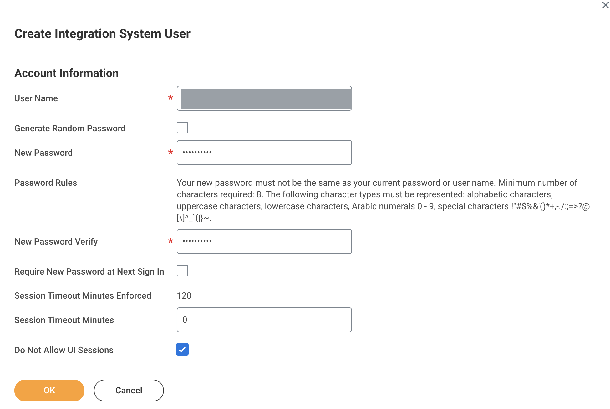 Create Integration System User task with Session Timeout Minutes set to 0 and Do Not Allow UI Sessions ticked