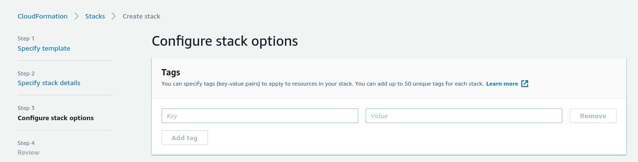 Specify stack details step with the stack name and the S3 bucket name parameter filled in
