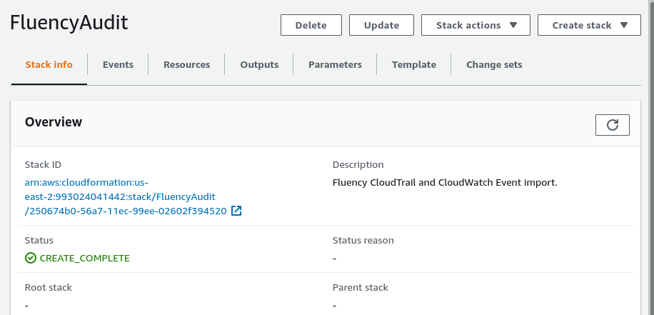 Stack events list with the stack in CREATE_IN_PROGRESS