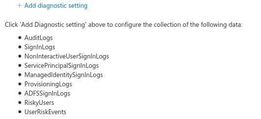 Diagnostic setting form ready for the log categories and destination to be chosen