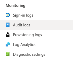 Microsoft Entra ID Monitoring menu with Audit logs selected