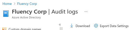 Audit logs page with the Export Data Settings option