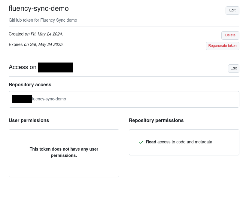 Repository collaborator settings granting the token's user read access