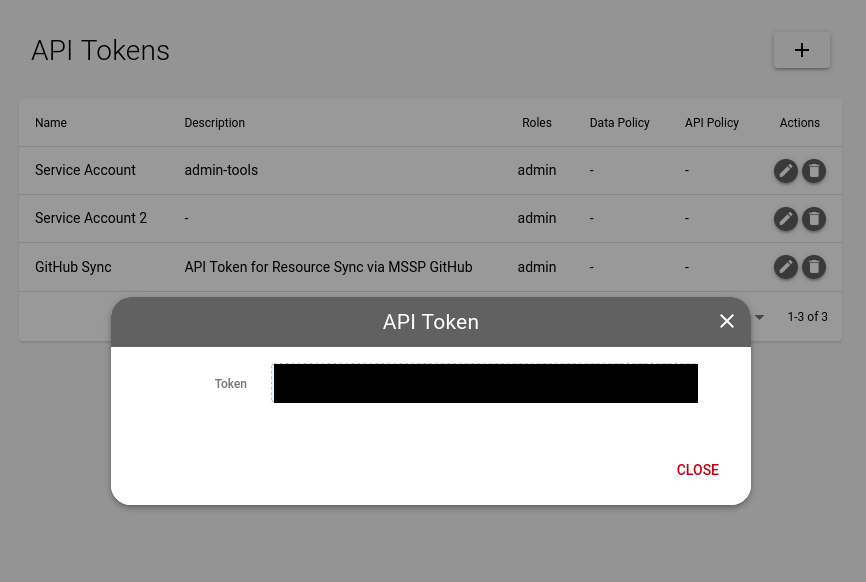 Issued API token displayed for copying into the account config