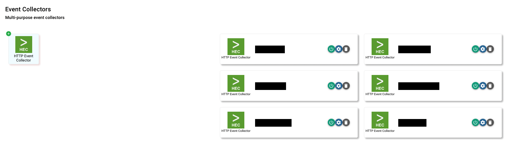 Event Collectors section of the integrations page, with the HEC icon