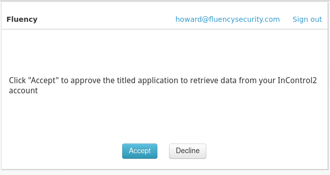 InControl authorization page with the Accept button