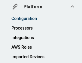 Fluency navigation bar with the Platform menu open on the Configuration option