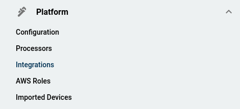 Fluency navigation bar with the Platform menu open on the Integrations option