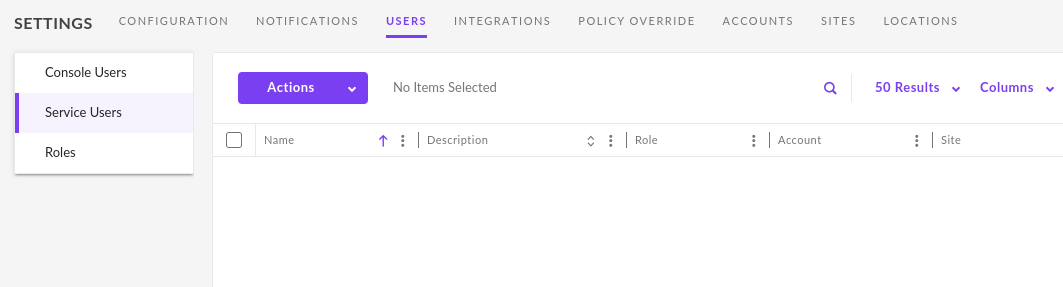 Service Users section of the SentinelOne Users tab