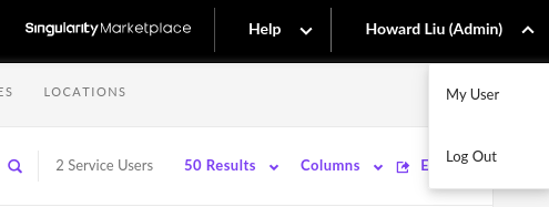 SentinelOne user menu with the My User option in the upper right of the portal