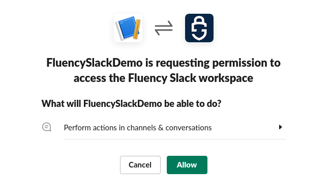 Slack permission request screen for the app