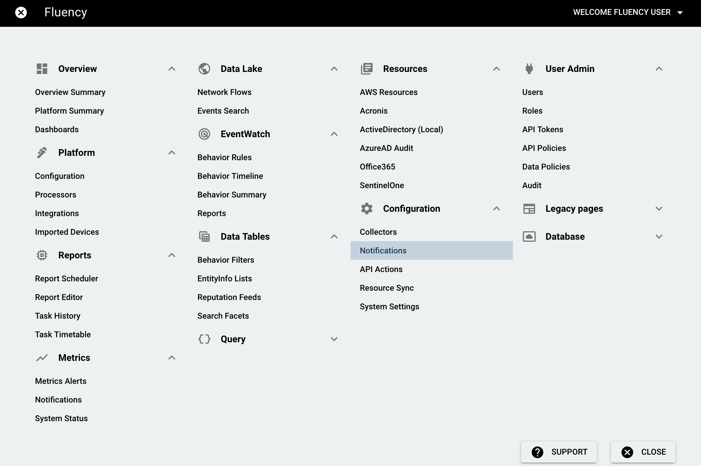 Main Menu with the Notification option under the Configuration section