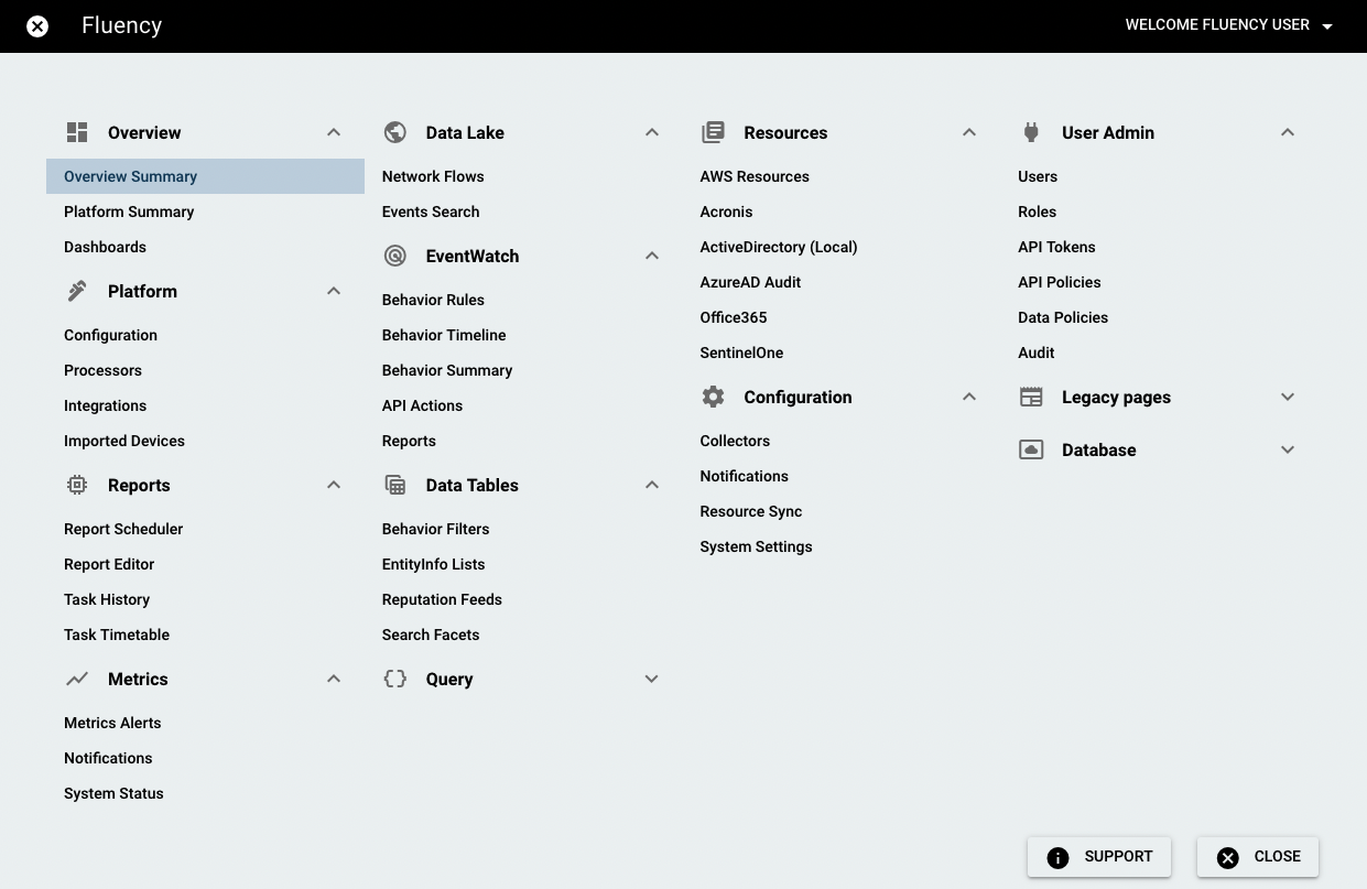 Navigation bar with the SIEM menu open on the Overview Summary option