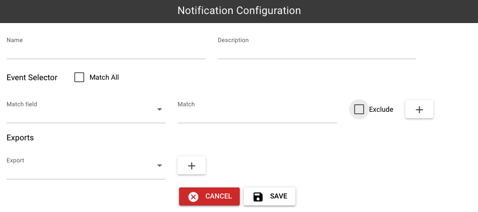 Notification Definition form with the name and description fields