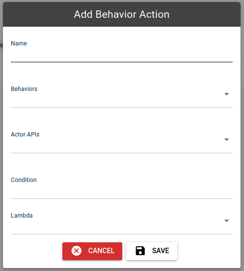 Actions tab with the + ACTION button