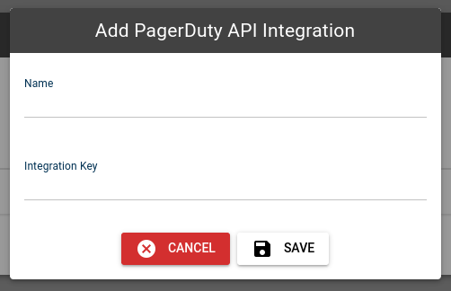 New PagerDuty actor form with the integration key and a name entered