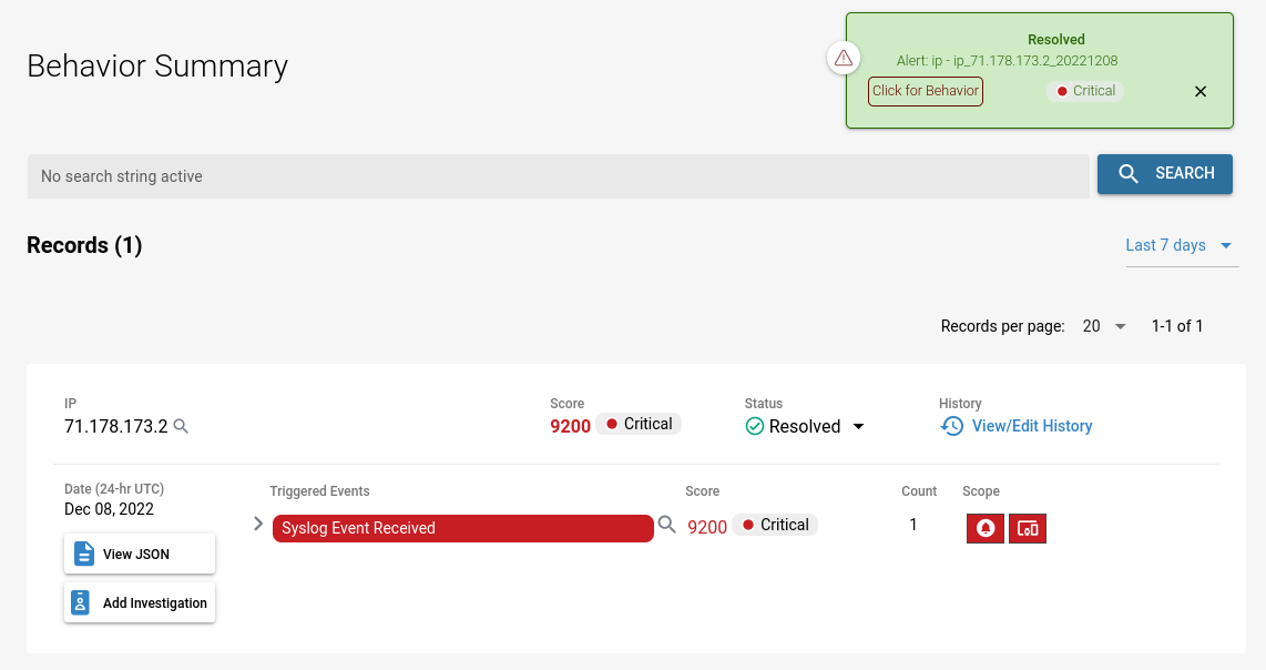 Fluency behavior alert now carrying the Resolved status